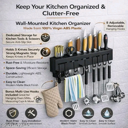Kitchen self  wall mount knife holder and  towel hanger